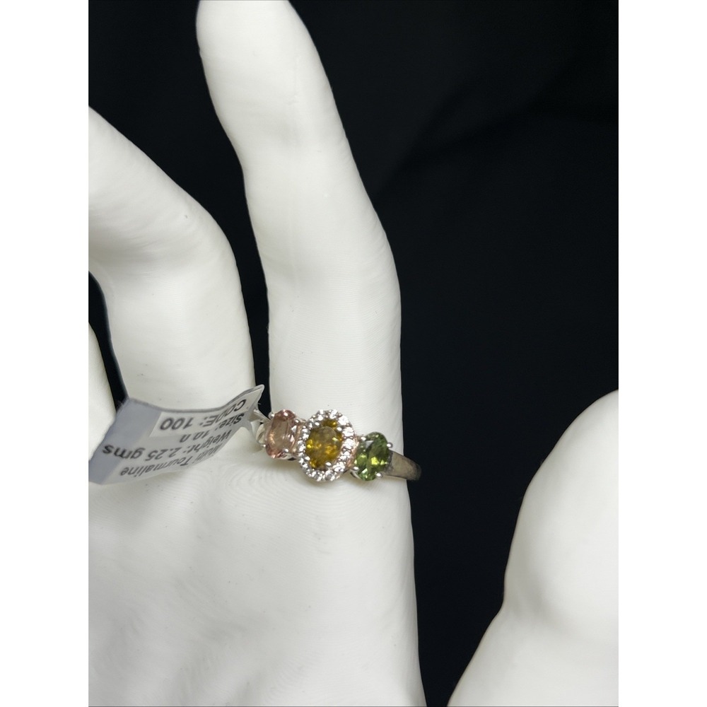 Sterling Silver Multistone 3 oval cut Gemstones Tourmaline Pink, Green, Yellow